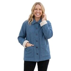 Boston Traders Corduroy Sherpa Lined Button Up Trucker Jacket Blue Womens Size S